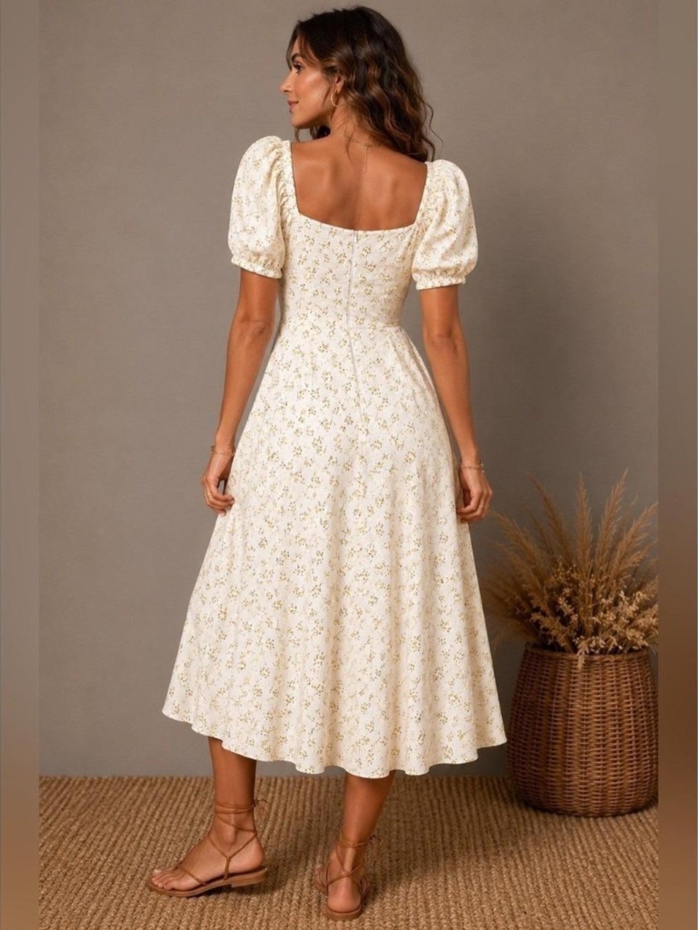 White and Yellow Floral Bardot Milkmaid Midi Dress - Picture 2 of 7